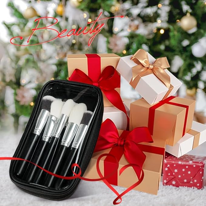 Professional Natural Travel Goat Hair Makeup Brushes with case, 15Pcs Kabuki Face Powder & Eye Makeup Brush set With Ultra Soft Premium Dense Hair, Valentines Day Gifts (Black)