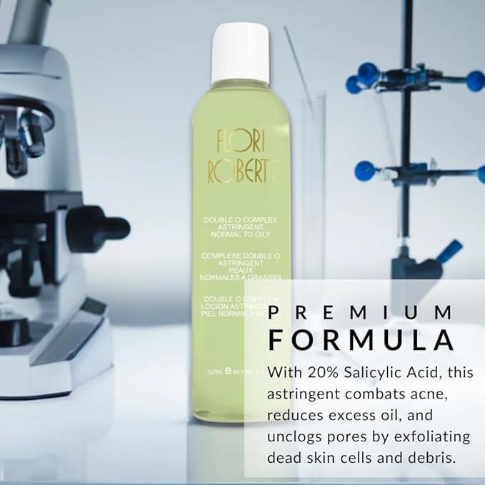 Double O Complex Astringent by Flori Roberts, 20% Salicylic Acid for Acne Prone Skin, Helps Clear Acne Blemishes, Facial Cleanser for Pimples