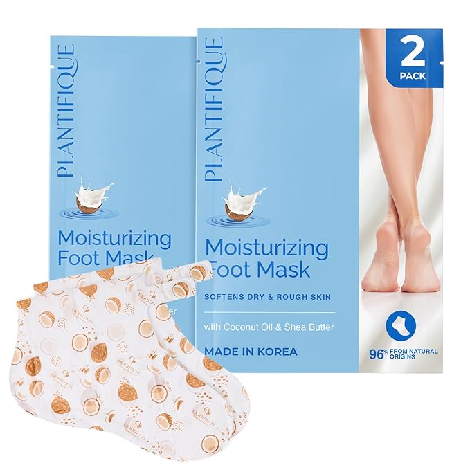 PLANTIFIQUE Korean Foot Mask with Shea Butter 2 Pairs Box for Dry & Cracked Feet | Hydrating Socks for Soft Heels | Intense Moisturizing and Repairing Dry Rough Skin | Foot Spa | Happy Feet Mask