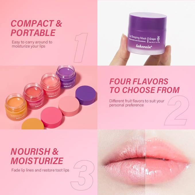 Sleeping lip mask, Nourish & Hydrate Lip Mask With Vitamin C, Antioxidants, Lip Balm, Lip Skin Care, Improve Lip Color, Reduce Lip Lines (Grape)