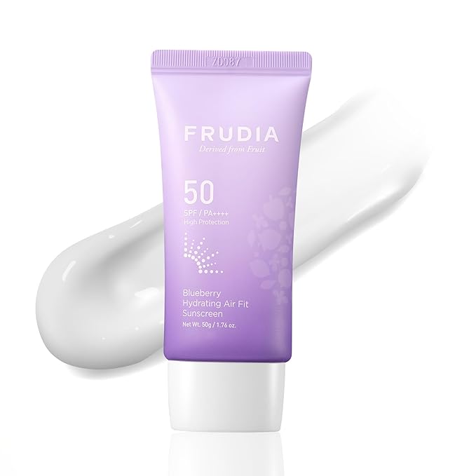 FRUDIA Blueberry Hydrating Air Fit Sunscreen SPF 50 PA++++ | Ultra Lightweight and Broad Spectrum Korean Face Sunscreen with Blueberry, Triple Hyaluronic Acid, & Panthenol | No White Cast, 1.76 oz