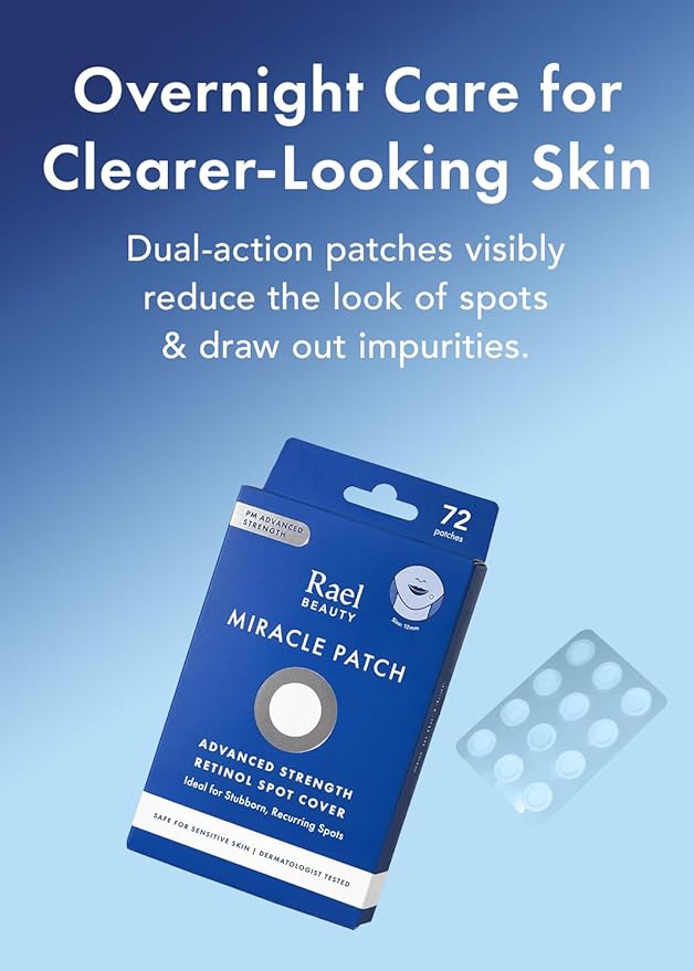 Rael Pimple Patches, Miracle Retinol Spot Cover - Hydrocolloid Acne Pimple Patch for Face, Absorbing Zits & Blemishes, PM Advanced (72 Count)