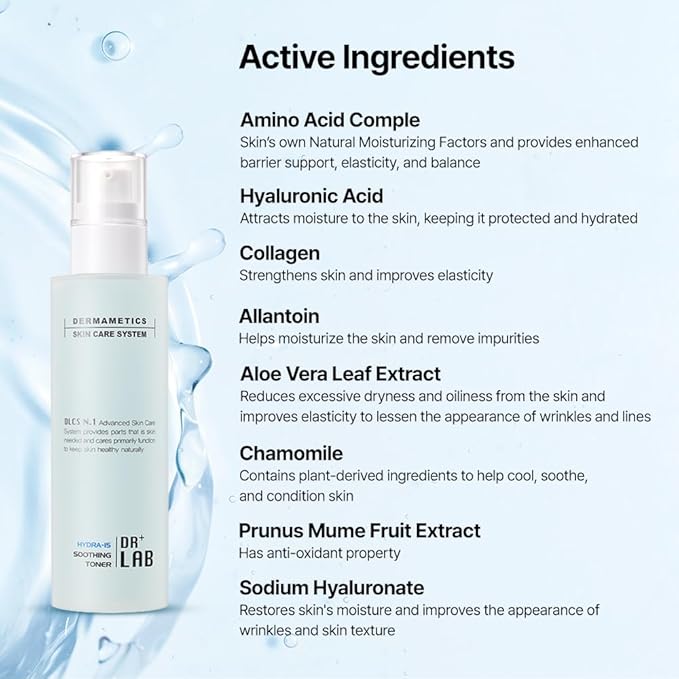 Hydra-15 Soothing Toner 5.07 fl oz /150ml Deep Hydrating Moisturizing for Dry, Sensitive Skin with Hyaluronic Acid Korean Skincare