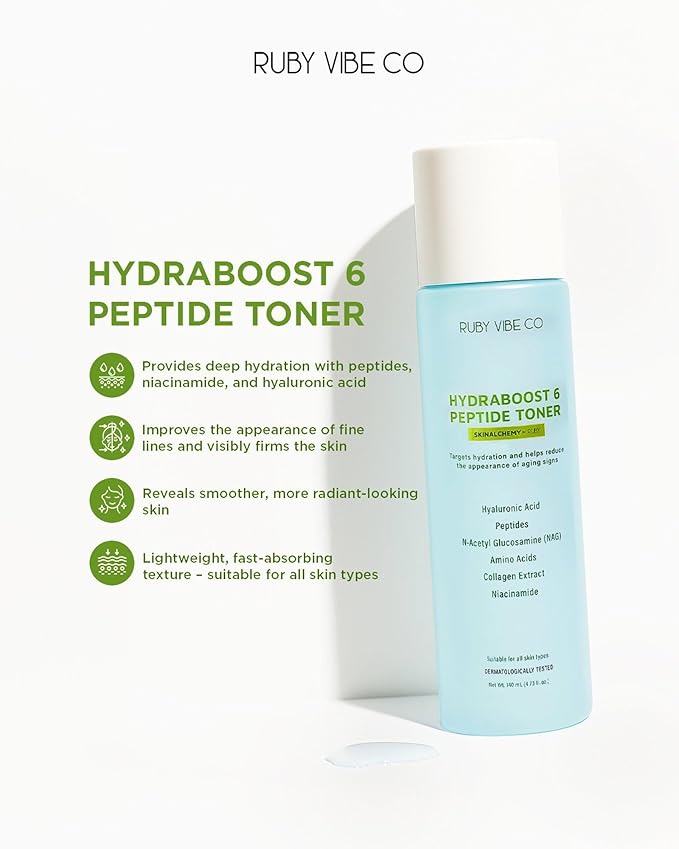 HydraBoost 6 Peptide Toner, Hyaluronic Acid, Collagen Extract, Niacinamide, Amino Acids, 5.07 fl oz (150 ml), for Hydration, Skin Firmness, Texture Improvement | RUBY VIBE CO