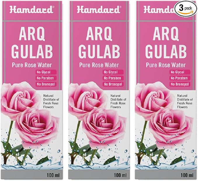 Hamdard Arq Gulab Pure Rose Water - 100ml / 3.38 Fl Oz (Pack of 3)