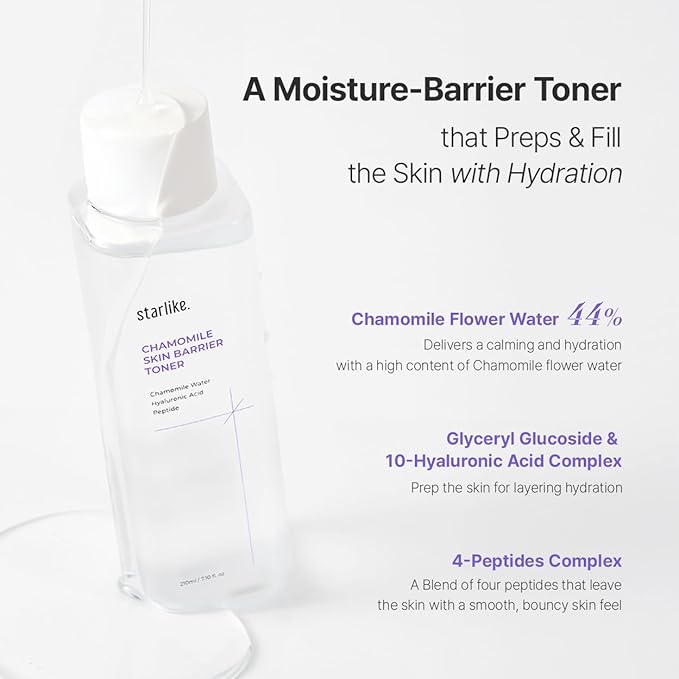 starlike Chamomile Skin Barrier Toner I 7.1 Fl Oz (210 ml) I Face Toner for Soothing, Deep Hydrating, Moisturizing, Boosting & Balancing I Korean Skin Care I Chamomile Water, Hyaluronic Acid & Peptide