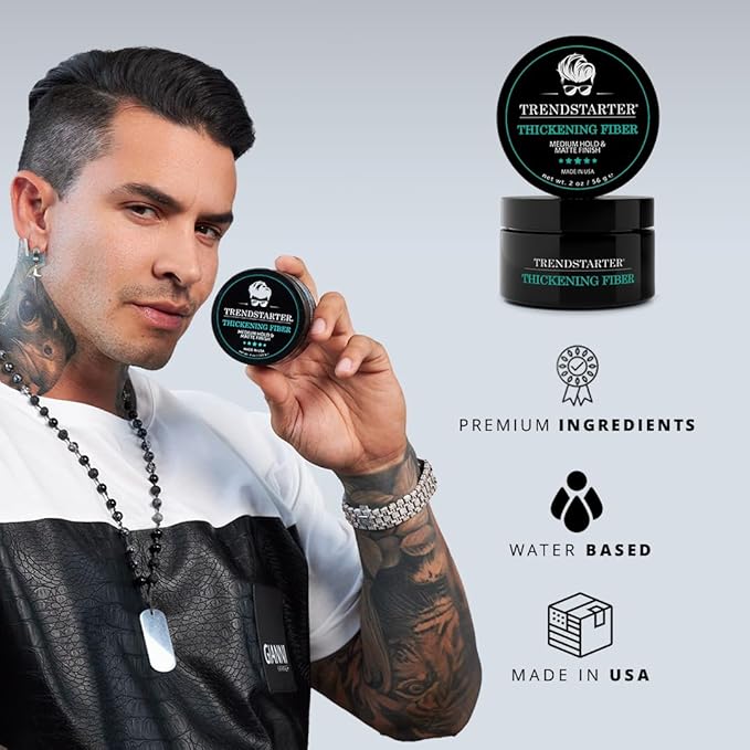 TRENDSTARTER - THICKENING FIBER (2oz) - Travel Size - Medium Hold - Matte Finish - Premium Hair Thickening Clay Pomade - Water-Based - All-Day Hold Styling Product