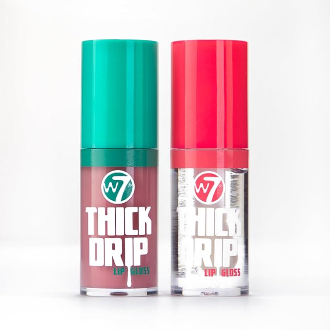W7 Juicy Lips! Thick Drip Lip Gloss Duo Set - Too Close & In The Clear - Hydrating Glossy Lip Glosses
