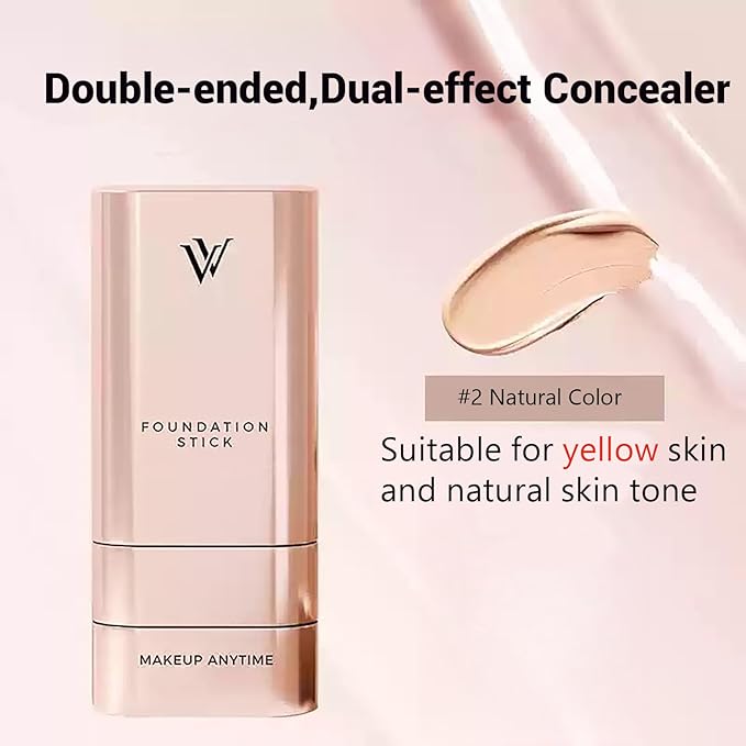 Korean Foundation Stick, Multi-use Double Head Foundations Make up Sticks, Longwear Natural Finish, Waterproof, Sweat-Proof for All Skin Types (#2 Natural Color)