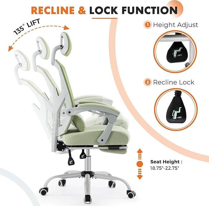 Sweetcrispy Office Computer Desk Chair Set of 2, Ergonomic High-Back Mesh Rolling Work Swivel Chairs with Wheels, Comfortable Lumbar Support, Comfy Arms for Home, Bedroom, Study, Student, Green