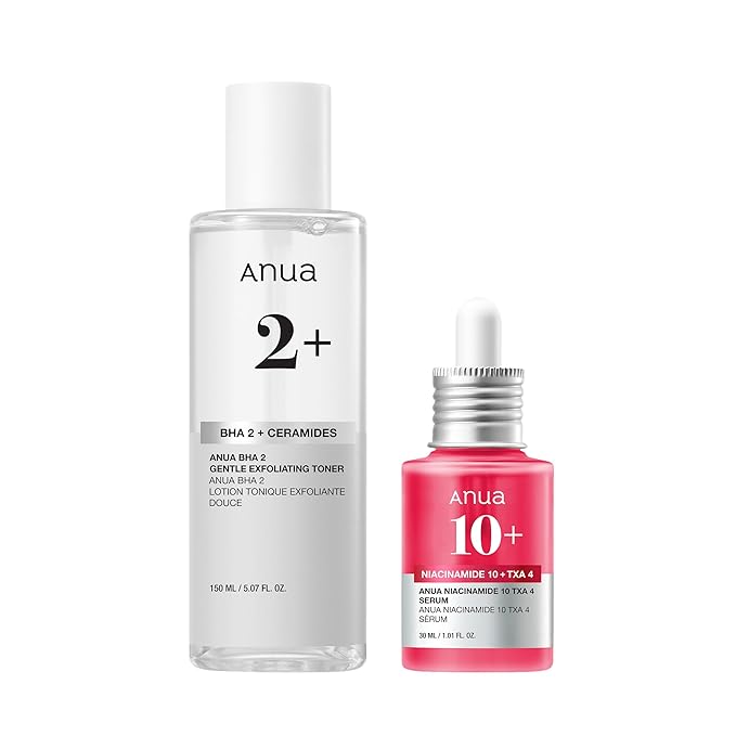 Anua 2% BHA + 10% Niacinamide Skin Booster Duo - 10% Niacinamide + 4% Tranexamic Acid Serum for Dull Skin, Gentle Exfoliating Toner, Salicylic Acid, for pore Control, Korean Skincare set