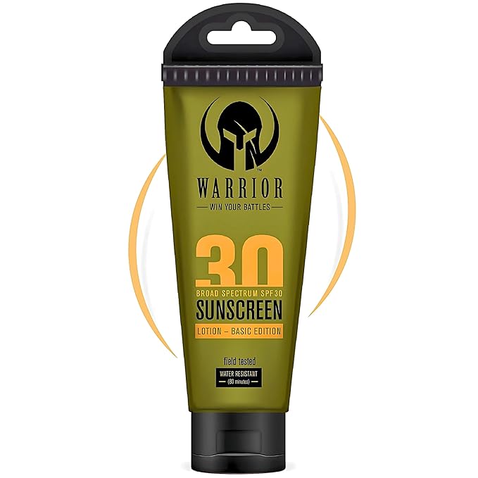 WARRIOR - WIN YOUR BATTLES- Sunscreen SPF 30 Lotion - Water & Sweat Resistant Body Lotion with SPF - TSA Compliant, Non-Mineral Formula, Camo Presentation, Broad Spectrum Sunscreen SPF30 - (3 Oz)