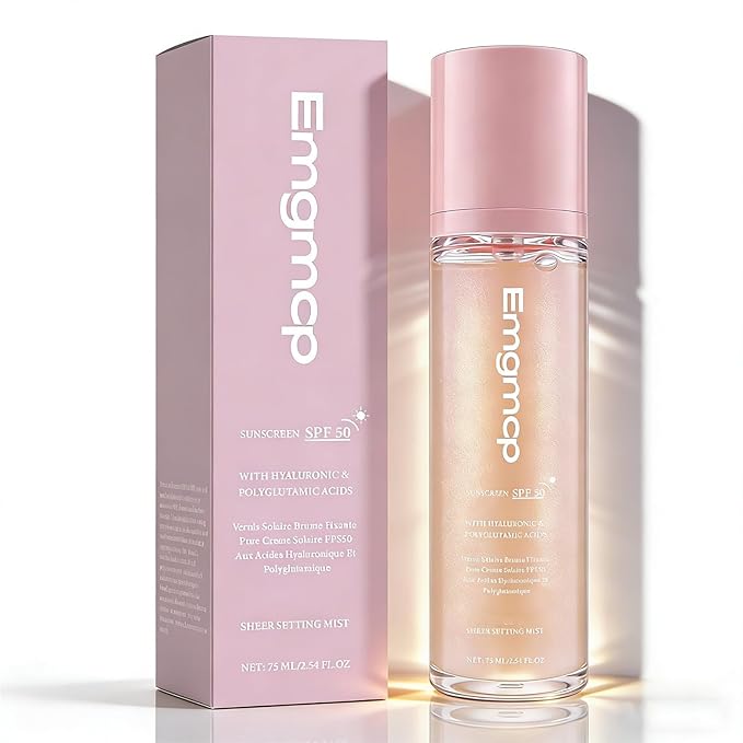 Sheer Setting Mist Sunscreen SPF 50, Broad Spectrum Shimmering Body Oil Mist for Face & Body, Hydrating Makeup-Friendly, Reef-Safe, Non-Greasy & Weightless Fast Drying for Dewy Finish (1pc)