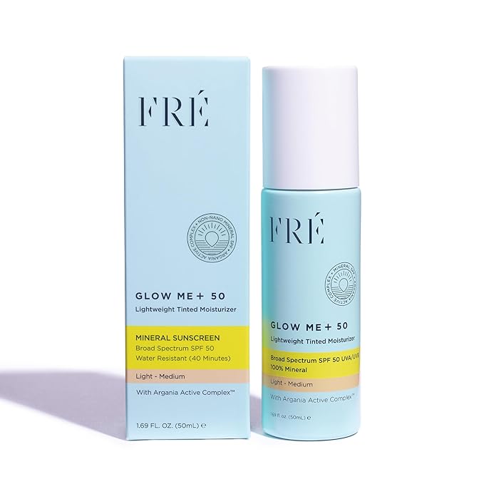 FRÉ Glow Me Tinted SPF 50 Facial Moisturizer (Light - Medium) – 3-in-1 tinted mineral SPF 50 moisturizer, Made with 100% non-nano zinc oxide