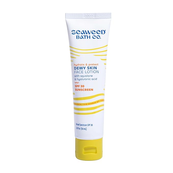 Seaweed Bath Co. Hydrate & Protect Dewy Skin Face Lotion SPF 30 Broad Spectrum Zinc Oxide Facial Sunscreen, 2 Ounce, Sustainably Harvested Seaweed, Hyaluronic Acid, Squalane