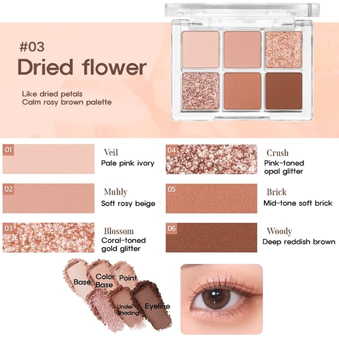 BBIA Ready To Wear Eye Palette - Ultimate Eyeshadow Palette Blendable & Buildable Shade Soft Texture Shimmer Finish Gorgeous Pearls Daily Eye Shadow Colors Vegan Korean Eye Makeup (03 DRY FLOWER)