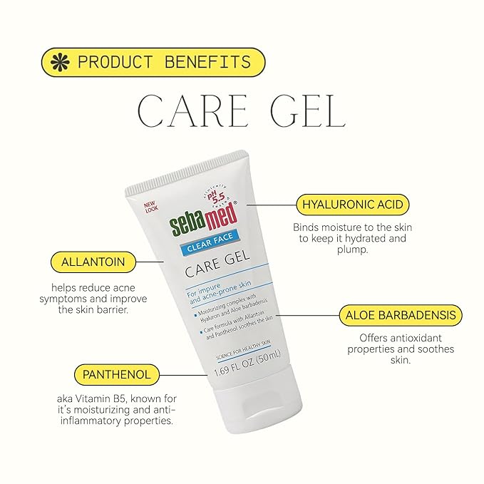 SEBAMED Clear Face Care Gel (50mL) with Aloe Vera and Hyaluronic Acid for Impure and Acne Prone Skin - Made in Germany - Pack of 2