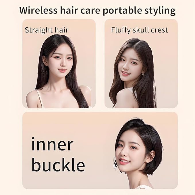 Mini Hair Straightener, Go Brush Pro, Tiny Cordless Rechargeable Portable Straightening Comb, Anti Scald Shell, 3-Speed Temperature Control, Lightweight and Portable for Travel (Pink)