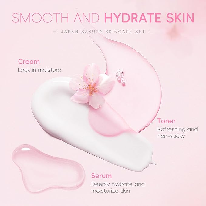 6Pcs Sakura Skincare Kit, The Skin Care Set Includes Facial Cleanser, Toner, Lotion, Essence, Eye Cream And Face Cream, Beauty Skin Care Travel Present Set For Teenage Girls Women