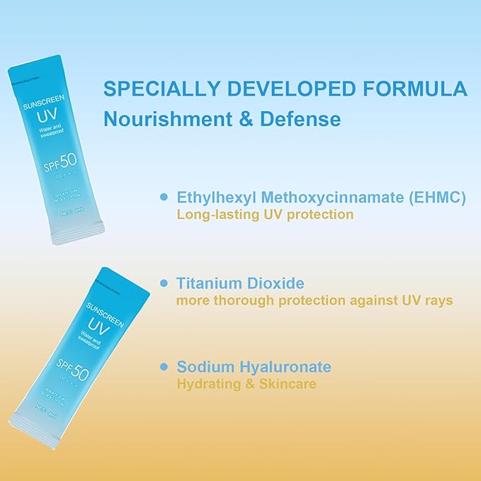 40PCS Mini Sunscreen with Hyaluronic Acid, SPF50+ PA+++ Travel Size Sunscreen Bulk (4ml Each), Lightweight & Non-Greasy & Hydrating, Waterproof Face & Body Sunscreen for Outdoor, Vacation, Daily Use