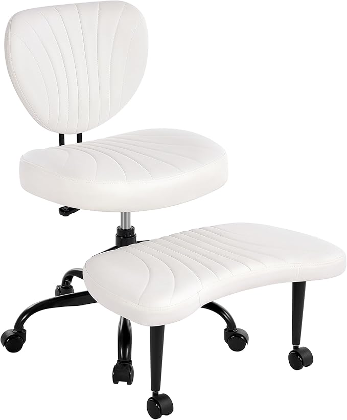 Cross Legged Office Chair, Ergonomic Criss Cross Chair with Wheels, 360° Swivel Height-Adjustable Meditation Chair for Yoga & ADHD, Wide Kneeling Chair with Strong Lumbar Support (White) BPY01W