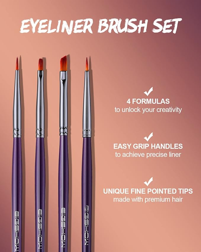 EIGSHOW Eyeliner Brush Set, Ultra Fine Gel Eyeliner Brush for Precision Eye Liner, Eyebrow Filling, Face Painting, 4 Pieces