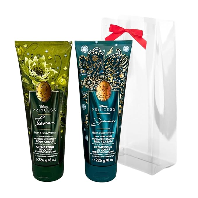 Bath & Body Works PRINCESS COLLECTION Ultimate Hydration Body Cream 2-piece Gift Set with a Bow for Holidays – Full Size – Limited Edition (Tiana & Jasmine)