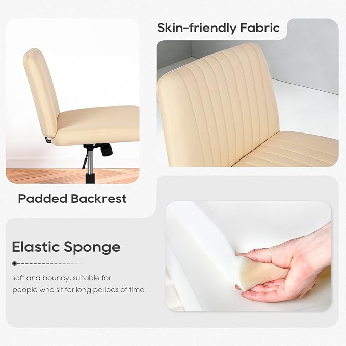 PayLessHere Criss Cross Chair Wide, Armless Office Desk Chair,Backrest Vanity Chair with Wheels 360 Swivel, Height Adjustable for Home Office, Home Office Beige