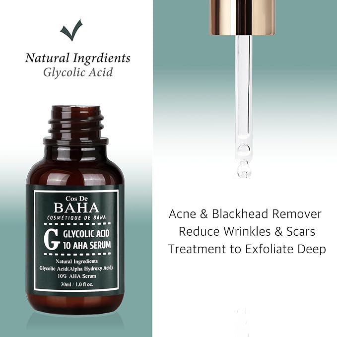 Glycolic Acid 10% AHA Serum - Gentle Exfoliating Formula with Aloe & Green Tea - Professional Facial Serum for Smoother Skin Appearance - Fragrance-Free Face Serum for All Skin Types, 1 Fl Oz (30ml)