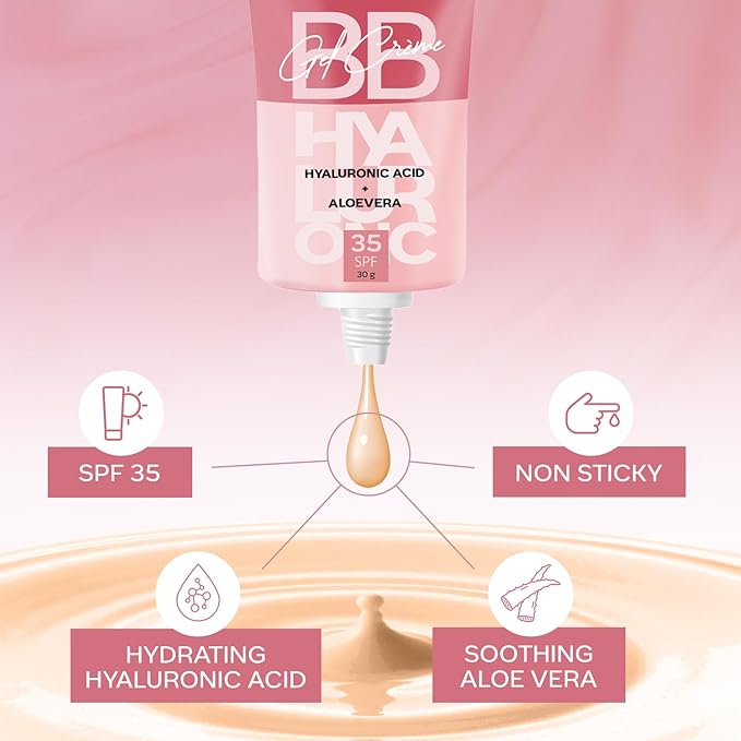 FACESCANADA SPF 35 BB Cream with Hyaluronic Acid & Aloe Vera | Hydrating Lightweight Makeup Base | Sheer Coverage Skin Tint for Even Looking Tone | Natural Finish Daily Face Makeup | 1.06 Oz (30g)