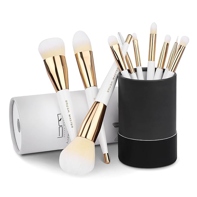 Makeup Brushes Set 10Pcs Professional Kabuki Foundation Eyeshadow Blush Blending Lip Full Face Cosmetic Kit W/Makeup Brush Set with Holder
