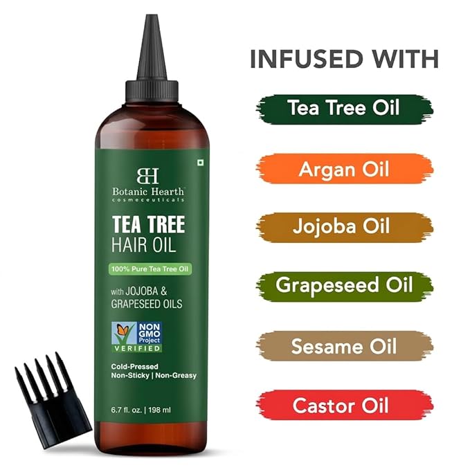 Botanic Hearth 100% Pure Tea Tree Hair Oil For Hair Growth & Hair Treatment Oils 6.7 Fl Oz | Infused with coconut Oil | Hair Oil Repairs Dry Damaged Hair, Strengthening, Healthier | All Hair Types