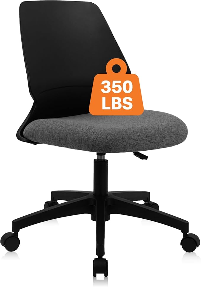 CLATINA Armless Home Office Chair, Ergonomic Small Desk Chair with Wheels and Soft Thick Upholstered Cushion, Comfy Adjustable Height Swivel Computer Task Chair for Conference Waiting Meeting, Black