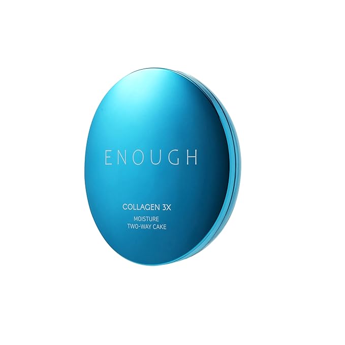 ENOUGH Collagen 3X Moisture Two-Way Cake SPF28, Korean Makeup Blurring Setting Powder Foundation, Face Pressed Powder Compact for Women (#21N Clear Beige)