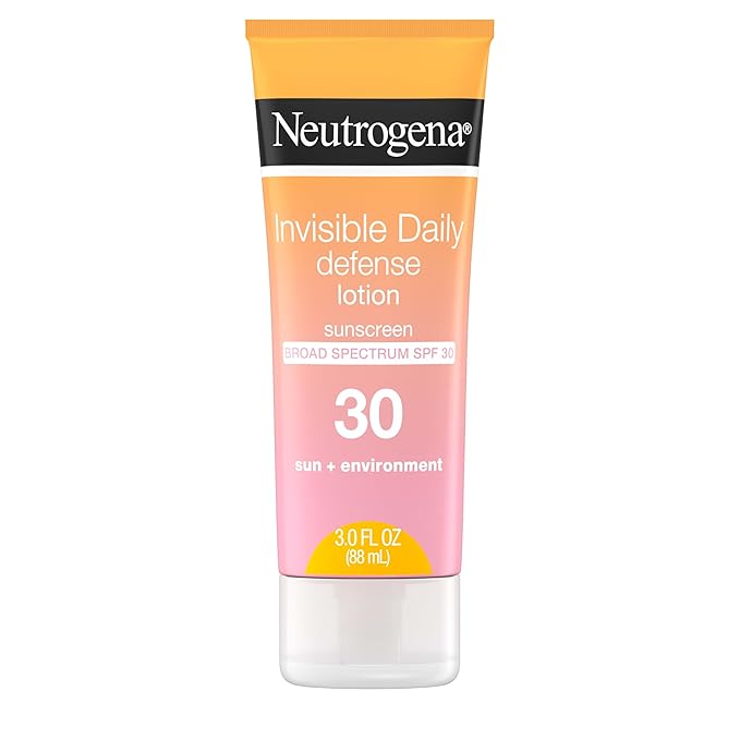 Neutrogena Invisible Daily Defense Sunscreen Lotion, Broad Spectrum SPF 30, Oxybenzone-Free & Water-Resistant, Sun & Environmental Aggressor Protection, Antioxidant Complex, 3.0 fl. oz