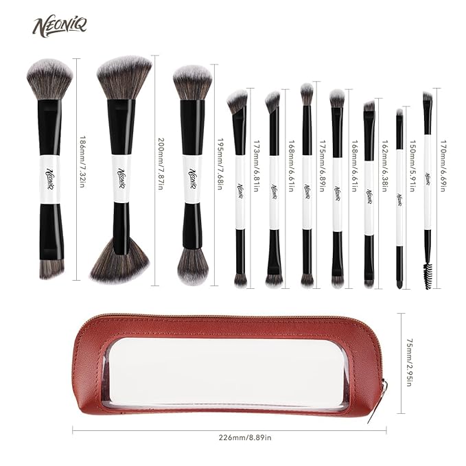 10 PCS Travel Makeup Brush Set With Bag, Makeup Brushes, Double-End Multi-functional Brushes for Foundation Powder Blush Eyeliner Eyeshadows, Professional Face Brush Set（White）