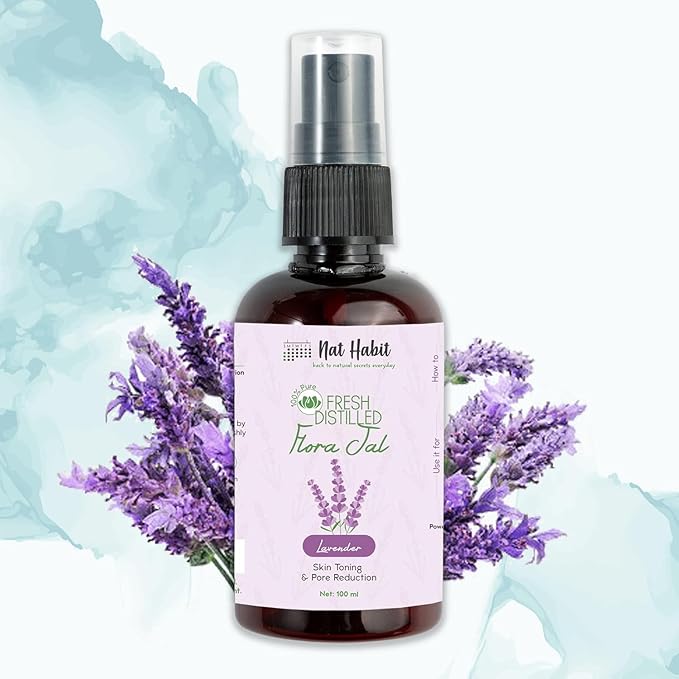 NAT Habit - 100% Pure Lavender Jal - Lavender Water - Toner, Face-Mist, Astringent & Face Spray- Ayurvedic Steam-Distilled for Oil-Control, Acne-Control, Skin Hydration (Pack of 1, 100 ml)