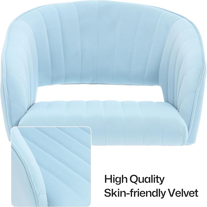 Home Office Swivel Desk Chair, Modern Velvet Vanity Chair, Height Adjustable Armchair with Gold Base, Ergonomic Office Chair for Task Study Computer Room, Light Blue