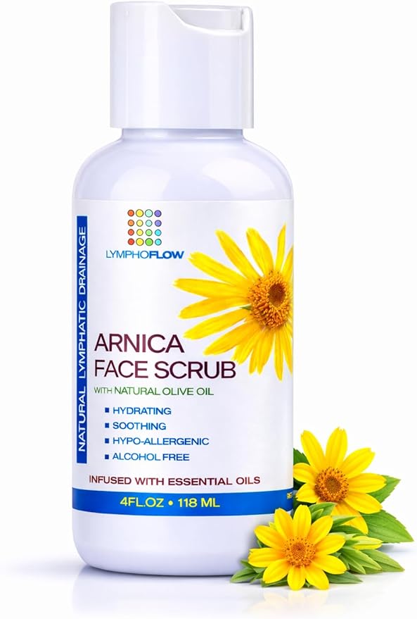 Bruizex Arnica Facial Scrub, Exfoliating Face Wash for Natural Lymphatic Drainage, Face Cleanser with Soothing Arnica Montana, Exfoliator For Sensitive Skin, Acne, Blackheads, Lymph Health, 4 Oz