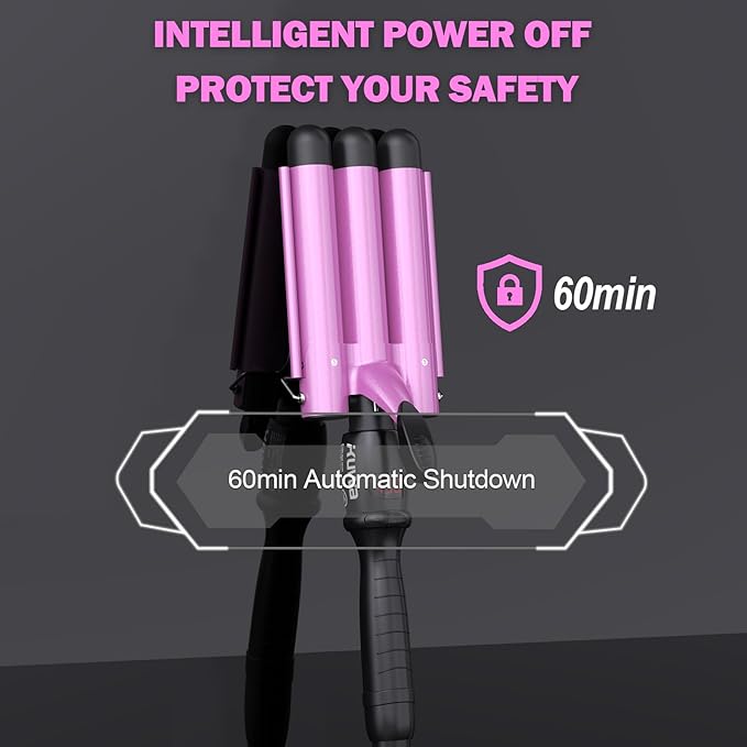 kuwa 15 Variable Temperature Crimper Hair Tool,3 Barrel Curling Iron,Hair Crimper for Women,WaverHair Tool,Hair Waver with LCD Temperature Display