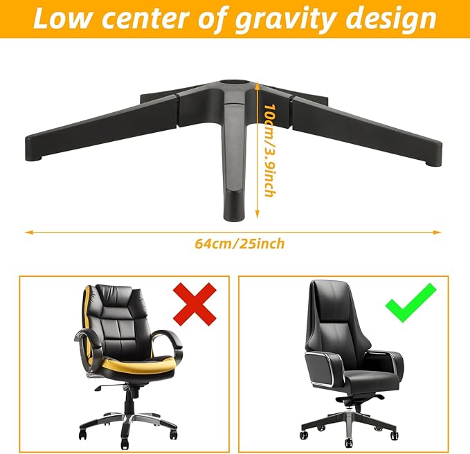 Office Chair Base Replacement Parts Heavy Duty 2500 Lbs, 28 Inch Desk Chair Base Replacement Universal Gas Cylinder and Caster Sockets