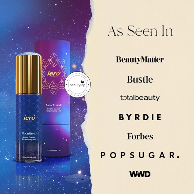 ieró Beauty Moonkissed Serene Essence Hydrating Face Mist, Lavender Chamomile Frankincense, Crystal-Infused Replenishing Facial Mist, Calming Hydrating Toner, Made in Italy — 3.38 Fl Oz