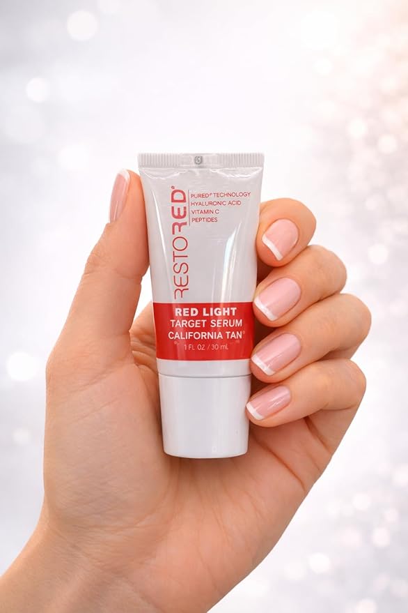 Restored Target Serum Red Light Therapy 1 oz Hydrating Anti-Aging Serum with Hyaluronic Acid, Vitamin C, Peptides for Face & Body