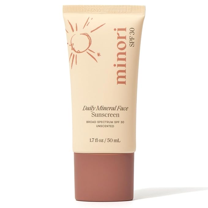 Minori Daily Mineral Sunscreen SPF 30, 100% Non-Nano Zinc Oxide, No White Cast, Non-Greasy, Pore-Smoothing Face Sunscreen, Unscented, Vegan, 1.7 fl oz