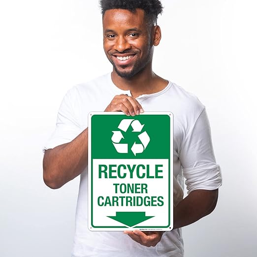Recycle Toner Cartridges Sign, 10x14 Inches, Rust Free .040 Aluminum, Fade Resistant, Made in USA
