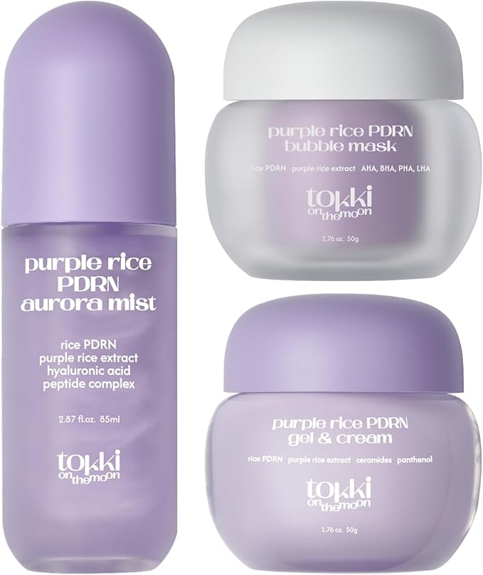 Purple Rice PDRN Trio | Toner Mist + Moisturizer + Exfoliating Mask | Rice PDRN & Black Rice Extract