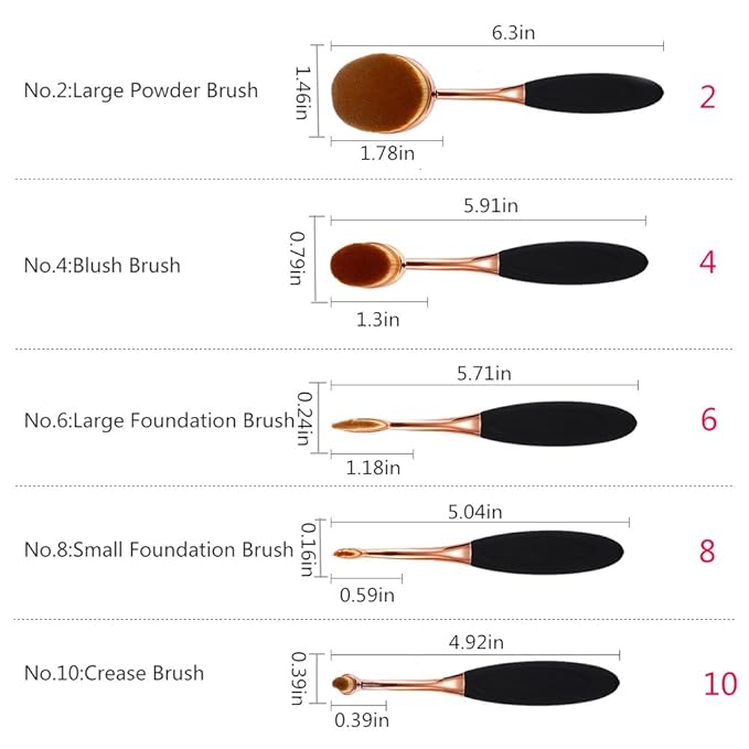 Yoseng Oval Foundation Brush 5 Pcs Toothbrush makeup brushes Fast Flawless Application Liquid Cream Powder Foundation