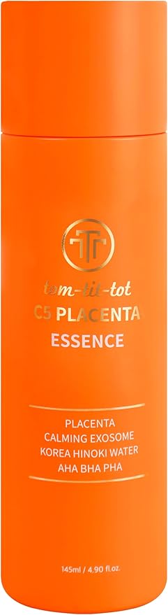 tom-tit-tot C5 Placenta Toner Essence - Soothing and Skin Regeneration, Nourishment, AHA, BHA, PHA, Phytoplacenta and CICASOME, Korean Premium Skin Care (145ml / 4.90 fl.oz)