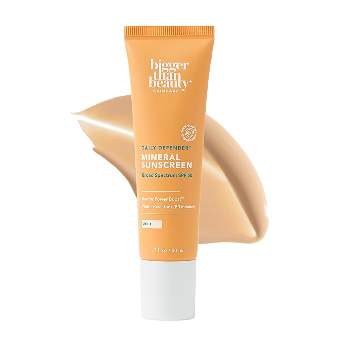 Daily Defender Broad Spectrum SPF 50 Mineral Sunscreen with Hyaluronic Acid, Vitamin C & Niacinamide (as Vitamin B3), Lightweight UVA & UVB Protection, Skin Care, Light