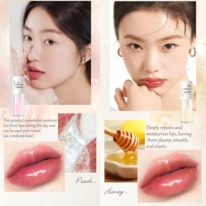2Pcs Crystal Jelly Moisturizing Lip Oil Hydrating Lip Gloss Set, Korean Big Brush Lip Oil, Long-lasting Nourishing Lip Balm, Plumping Lip Fresh Texture Clear Lip Gloss,Makeup Lip Care Tools